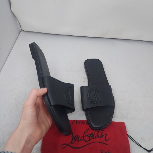 Christian Louboutin Black Flat CL Logo Mule Slide Sandal - Picture 4 of 9